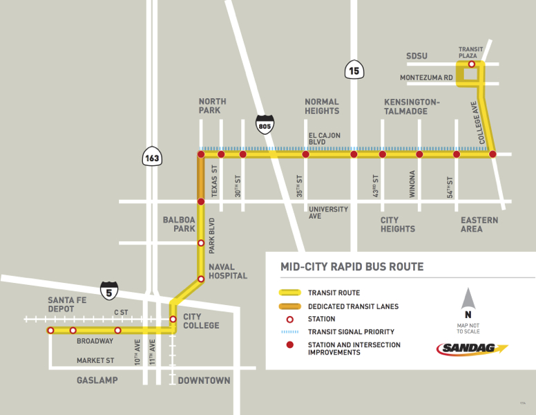 Map of Mid-City Rapid Line