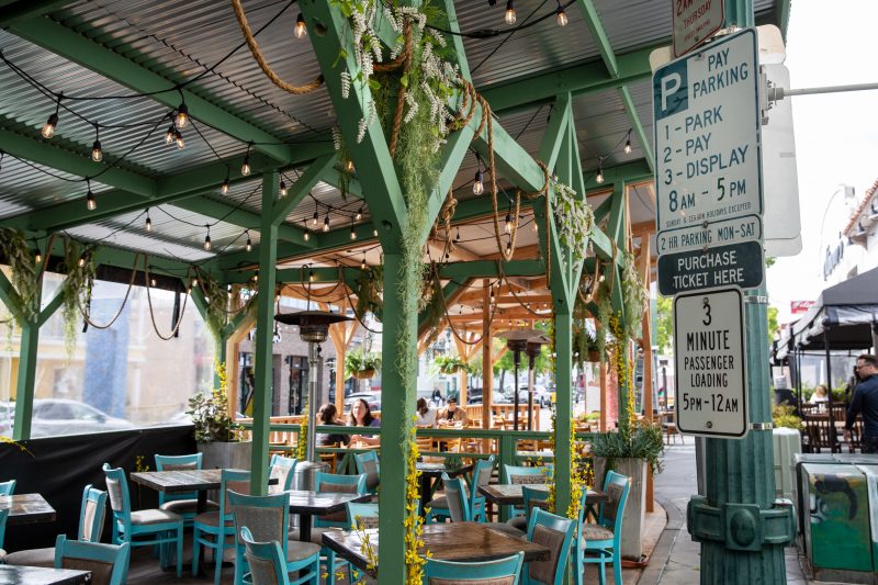 The temporary patio adjacent to Farmer's Table in Little Italy on May 11, 2021.