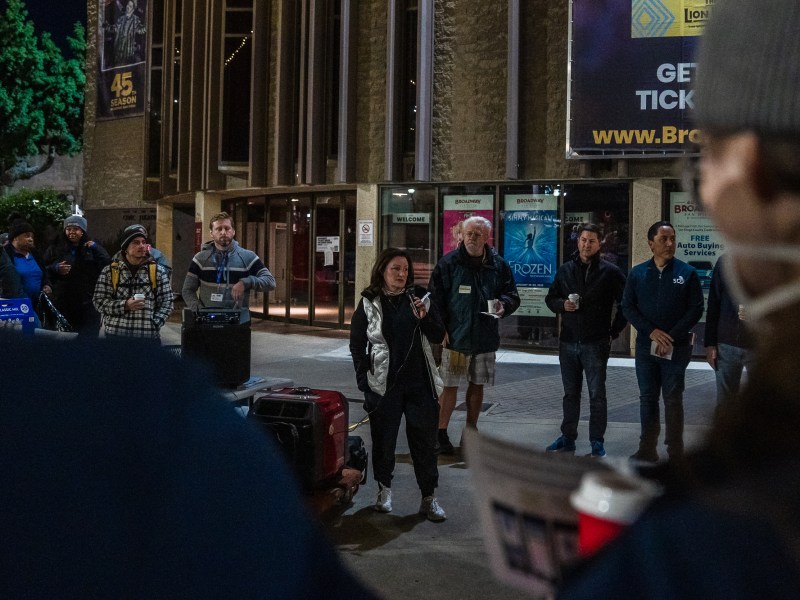 RTFH CEO Tamera Kohler speaks to volunteers at the Civic Center early this morning before the Point in Time Count that surveys unhoused individuals on Jan. 26, 2023.