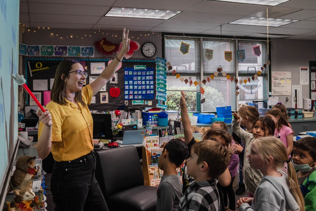 Children participate in an activity at Blossom Valley Elementary School in El Cajon on Nov. 28, 2022. / Photo by Ariana Drehsler