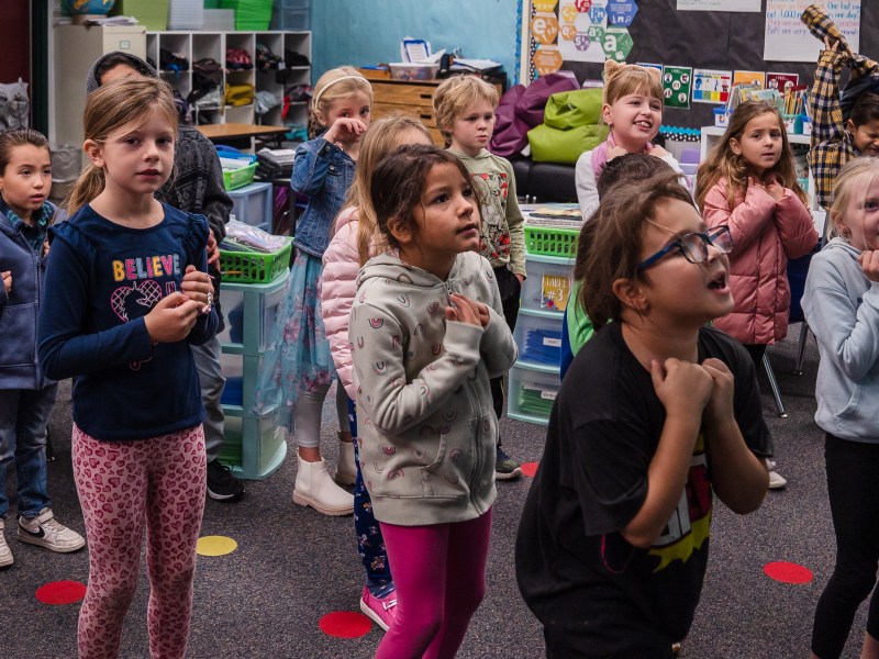 Children participate in an activity at Blossom Valley Elementary School in El Cajon on Nov. 28, 2022. / Photo by Ariana Drehsler