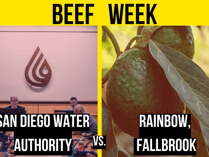 San Diego Water Authority board room and fallbrook avocados in side-by-side images